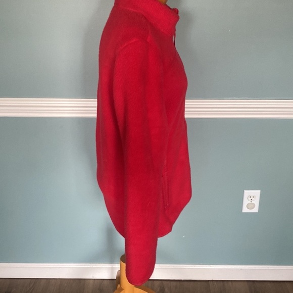 Talbots SHERPA WOVEN TRIM JACKET - SOLID cherry red. Zip up fleece Sz L winter - Picture 3 of 10